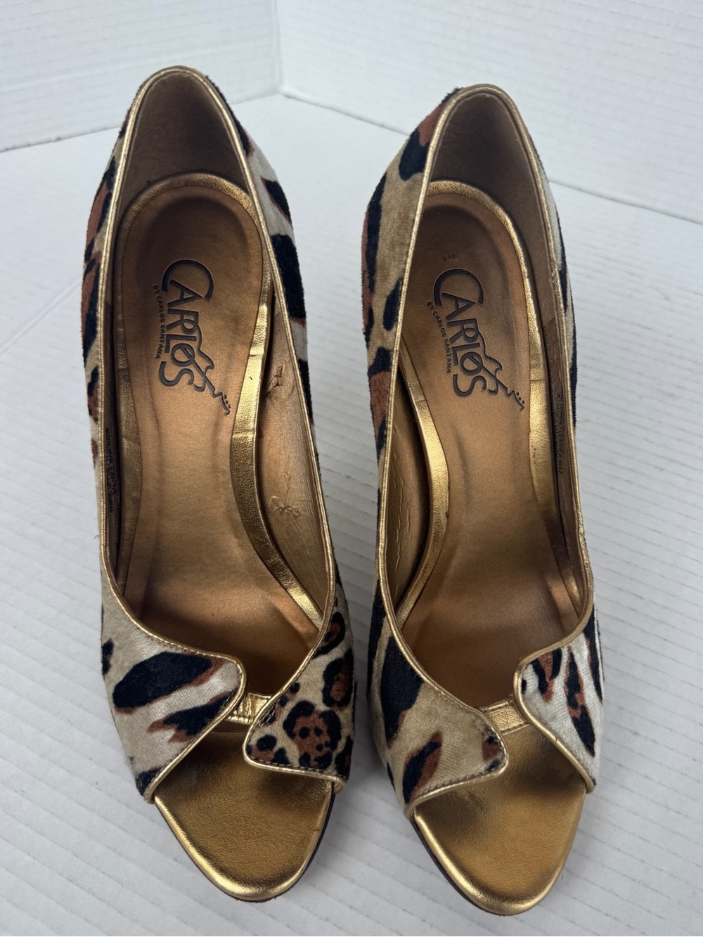 Carlos by Carlos Santana "Bounce" Leopard Calf-Hair Peep-Toe Pumps, Size 7.5M